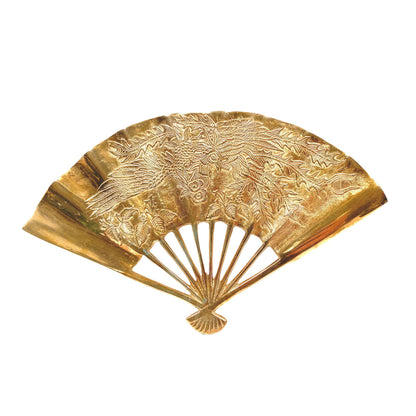 Vintage Brass Fans with Embossed Phoenix Wall Decor - set of 3