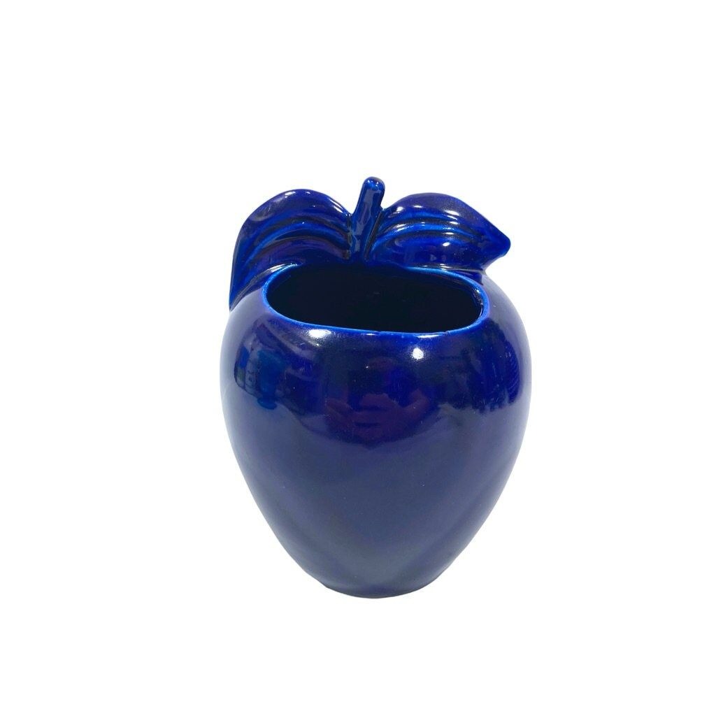 Vintage Red Wing Pottery - Blue Apple Shaped Planter/Kitchen Utensil Holder