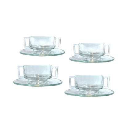 Vintage 1960s Arno Joe Colombo Set of 4 Glass Soup Bowls and Saucers/Plates- 8 Pieces