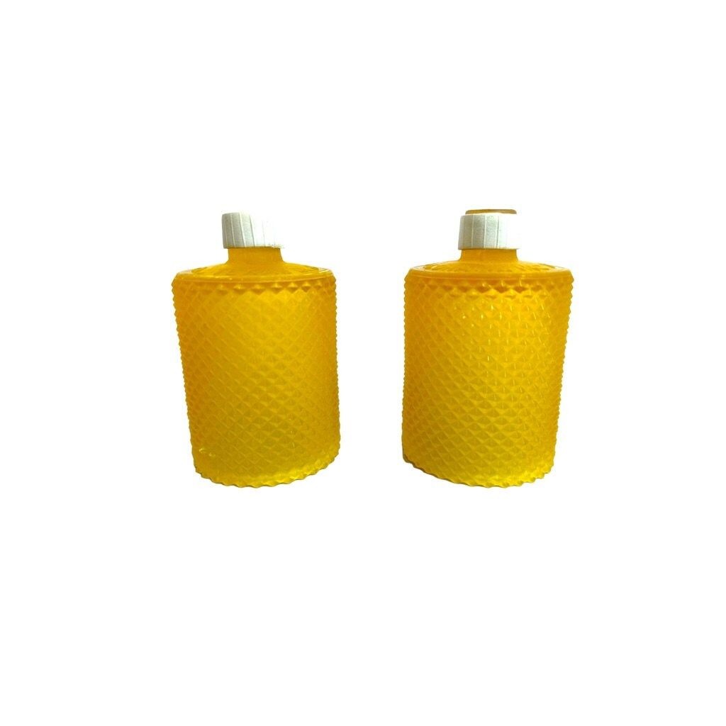 Vintage Yellow Diamond Point Votive Candle holder Set by Decorama - Set of 2