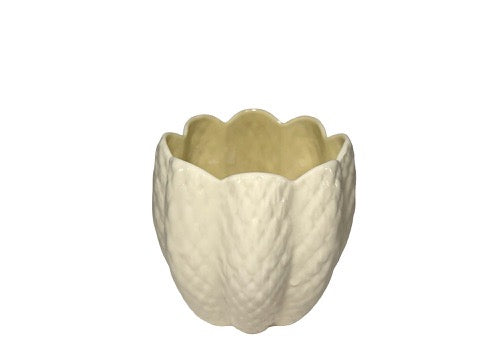Vintage Belleek Limpet porcelain planter, angled interior view