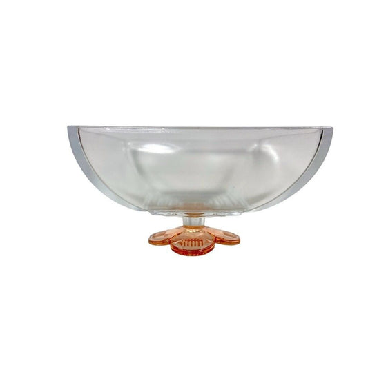 Vintage Art Deco Styled Clear Glass Square Compote Bowl with Pink Depression Glass Petal Feet