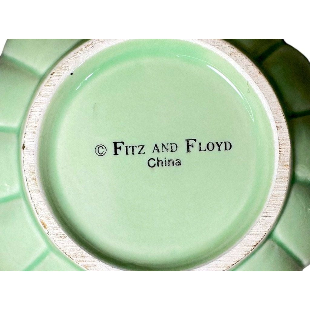 Vintage Fitz & Floyd Mint Green Grandiflora Lidded Trinket Dish with Ladybug