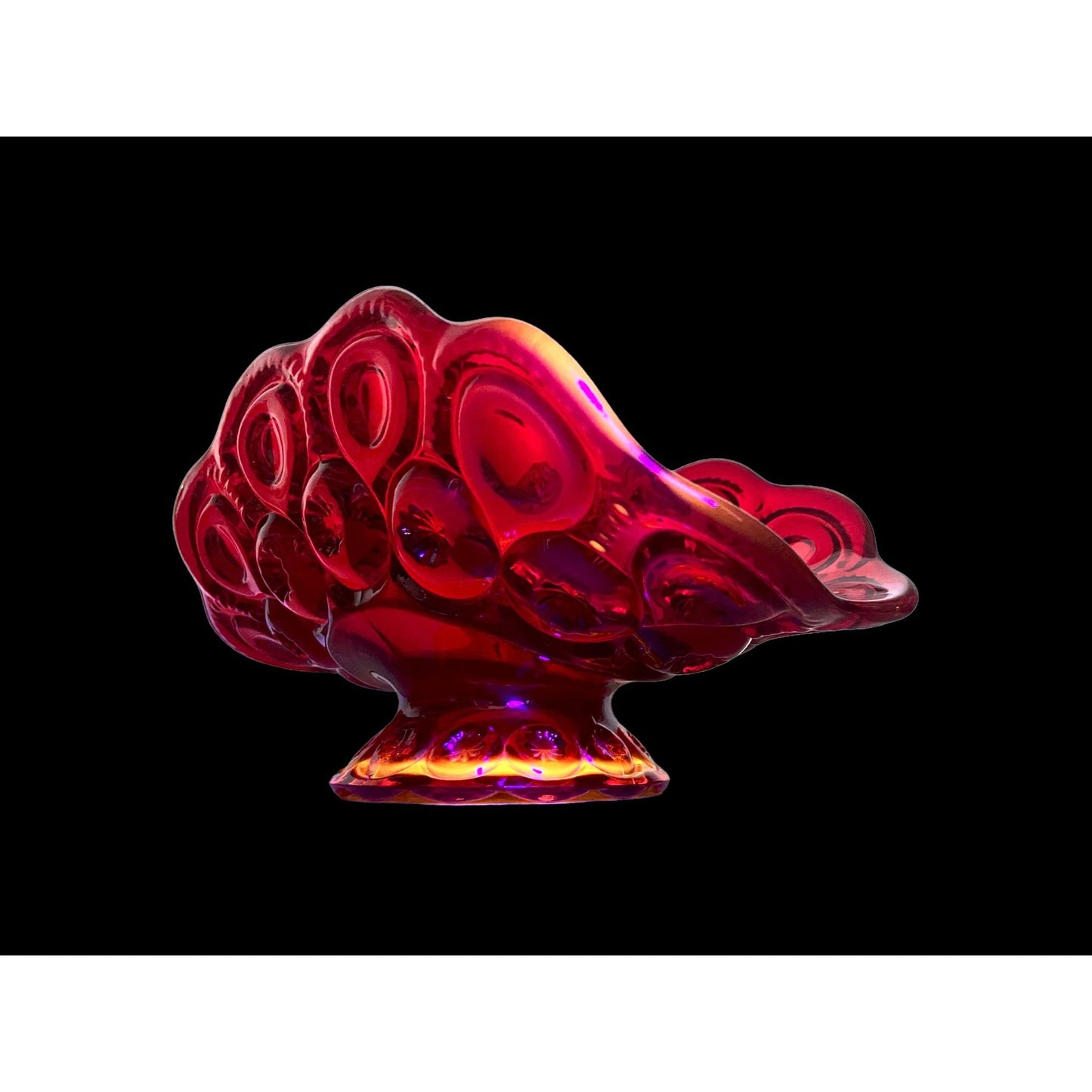 LE Smith Moon & Stars Red Amberina Glass Pedestal Banana Fruit Bowl