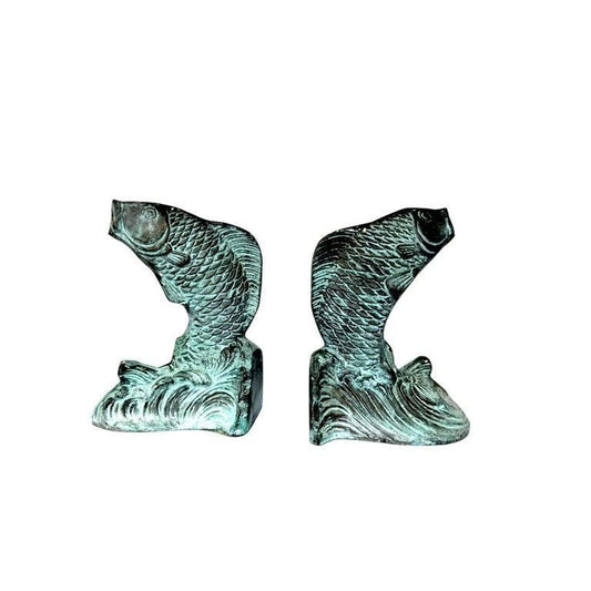 Koi Fish Cast Bronze Bookends - Set of 2