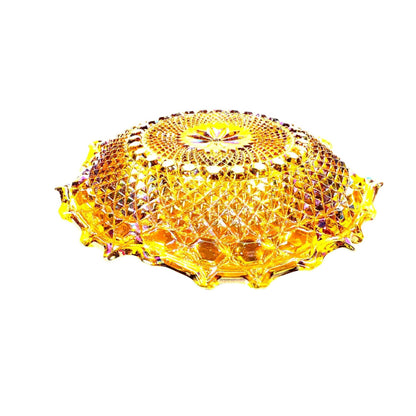 Vintage Indiana Glass Company Tiara Marigold Iridescent Carnival Crimp & Scallop Glass Dish