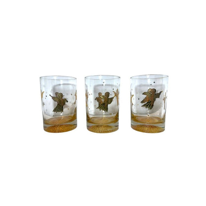 Vintage Culver 22k Gold Angel Low Ball Glasses-Set of 3