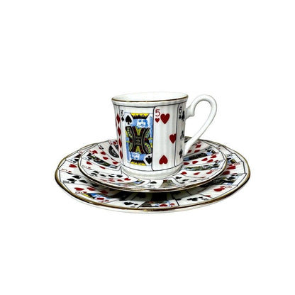 Elizabethan Staffordshire Fine Bone China Playing Cards Pattern Demitasse Tea Cup, Saucer and Snack Plate - 18 Piece Set - Made in England