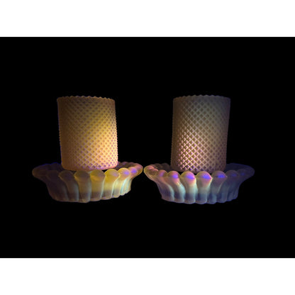 Vintage Yellow Diamond Point Votive Candle holder Set by Decorama - Set of 2