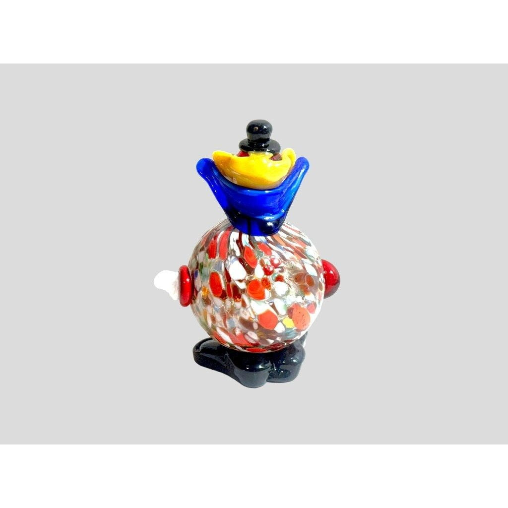 1970's Murano Italian Blown Glass Round Belly Colorful Clown, Murano Sticker Attached