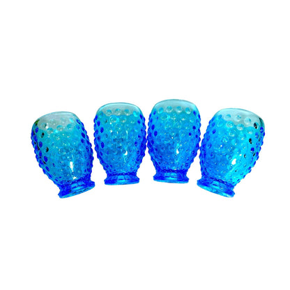 Vintage Indiana Glass Company Tiara Cerulean Hobnail Barrel Shaped Footed Tumbler/Drinking Glasses - Set of 4