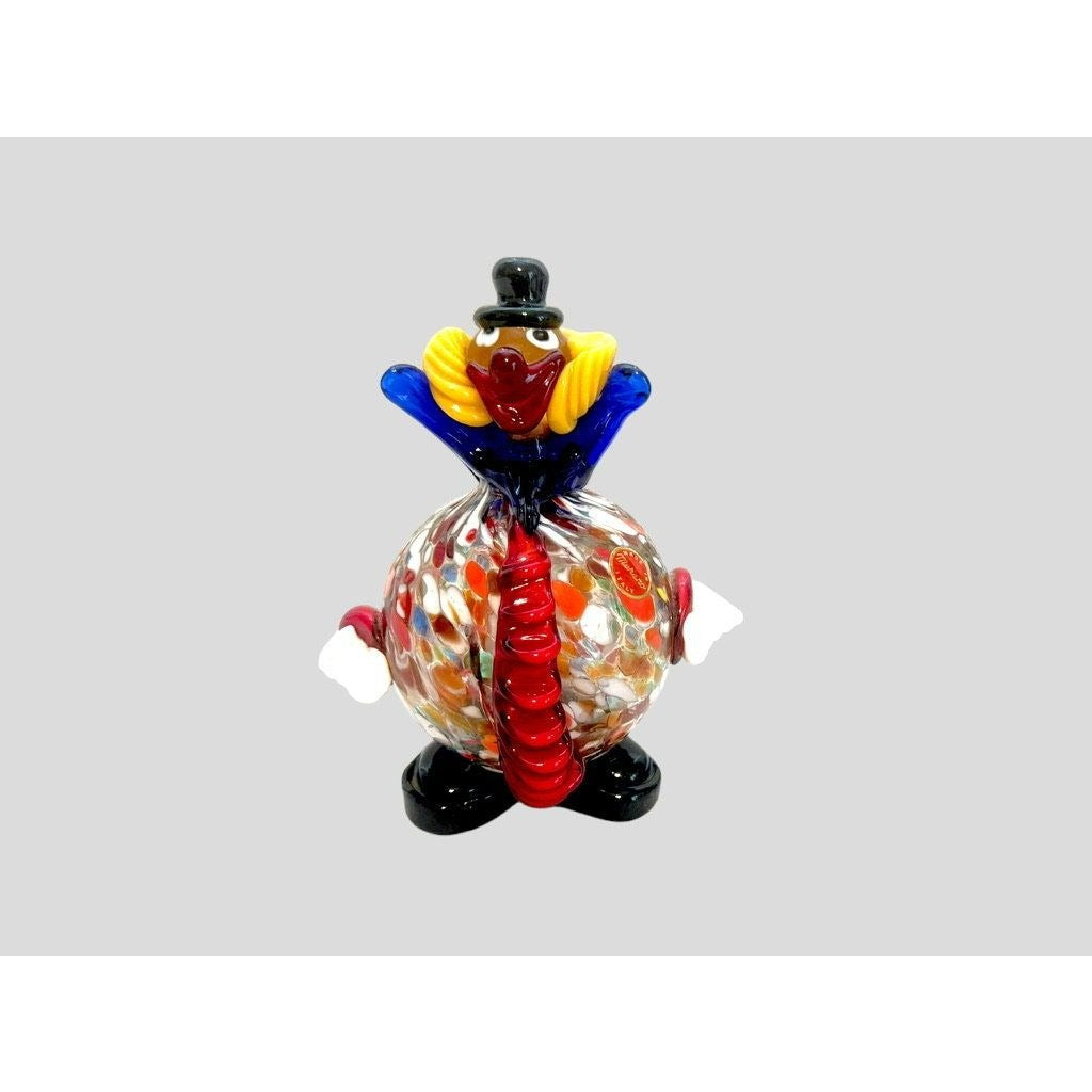 1970's Murano Italian Blown Glass Round Belly Colorful Clown, Murano Sticker Attached