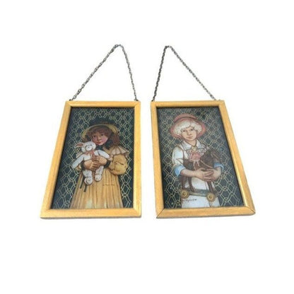 Vintage Portrait / Painting on Glass -Jan Hagara - Set of 2