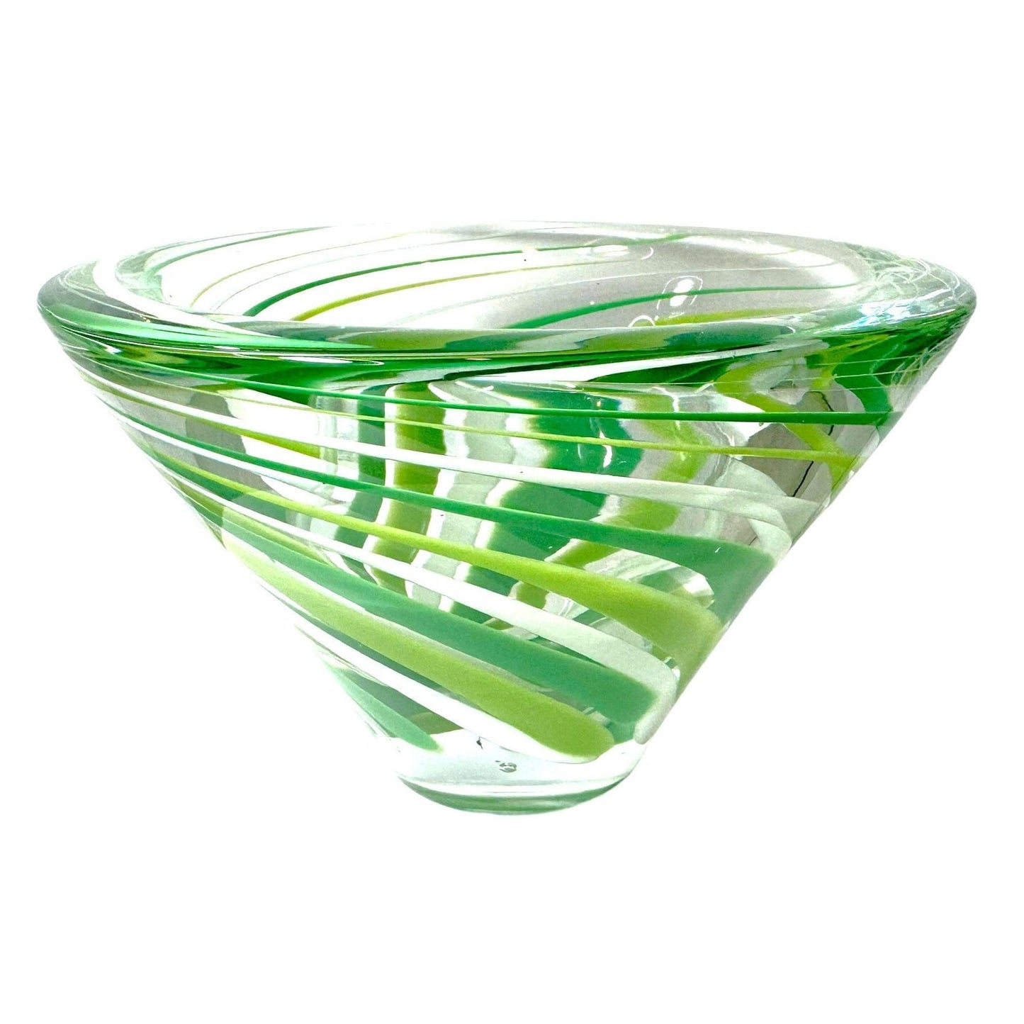 Mikasa Rockswirl Green, White & Clear Swirl Stripe Cone Bowl