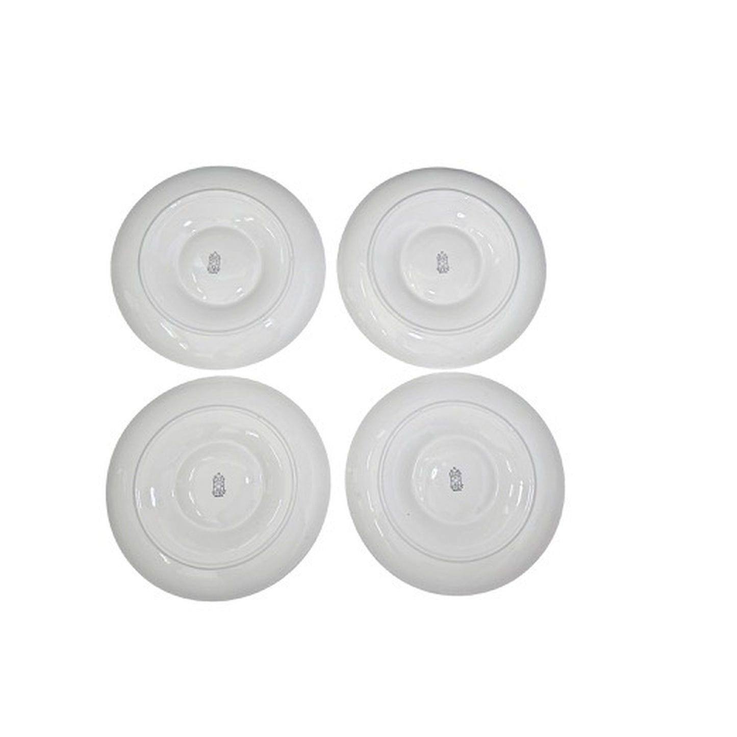Undersides of four Gien France artichoke plates showing maker marks