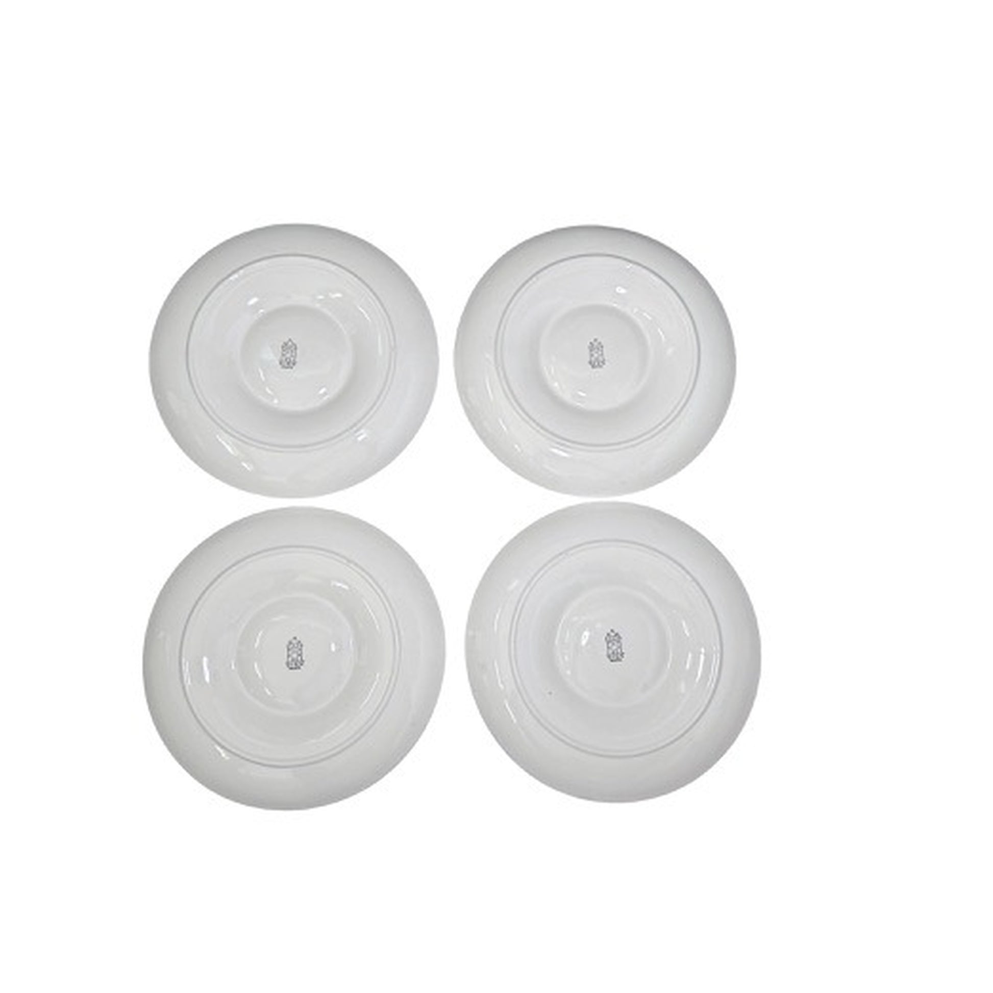Undersides of four Gien France artichoke plates showing maker marks