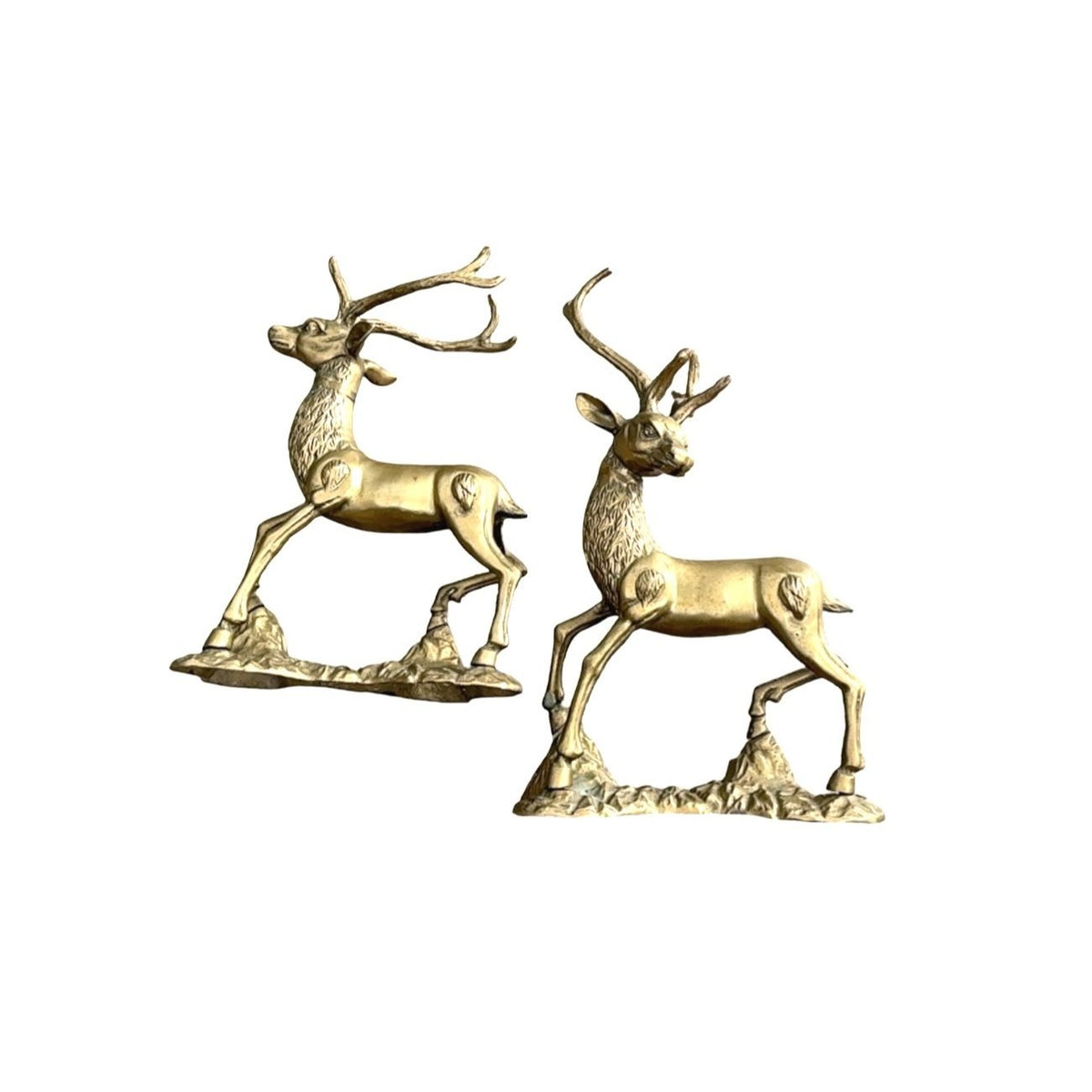 Vintage Brass Deer Statue Pair Textured Details For Christmas or Home