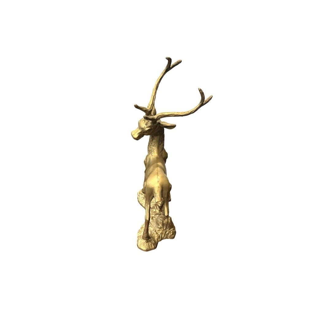 Vintage Brass Deer Statue Pair Textured Details For Christmas or Home