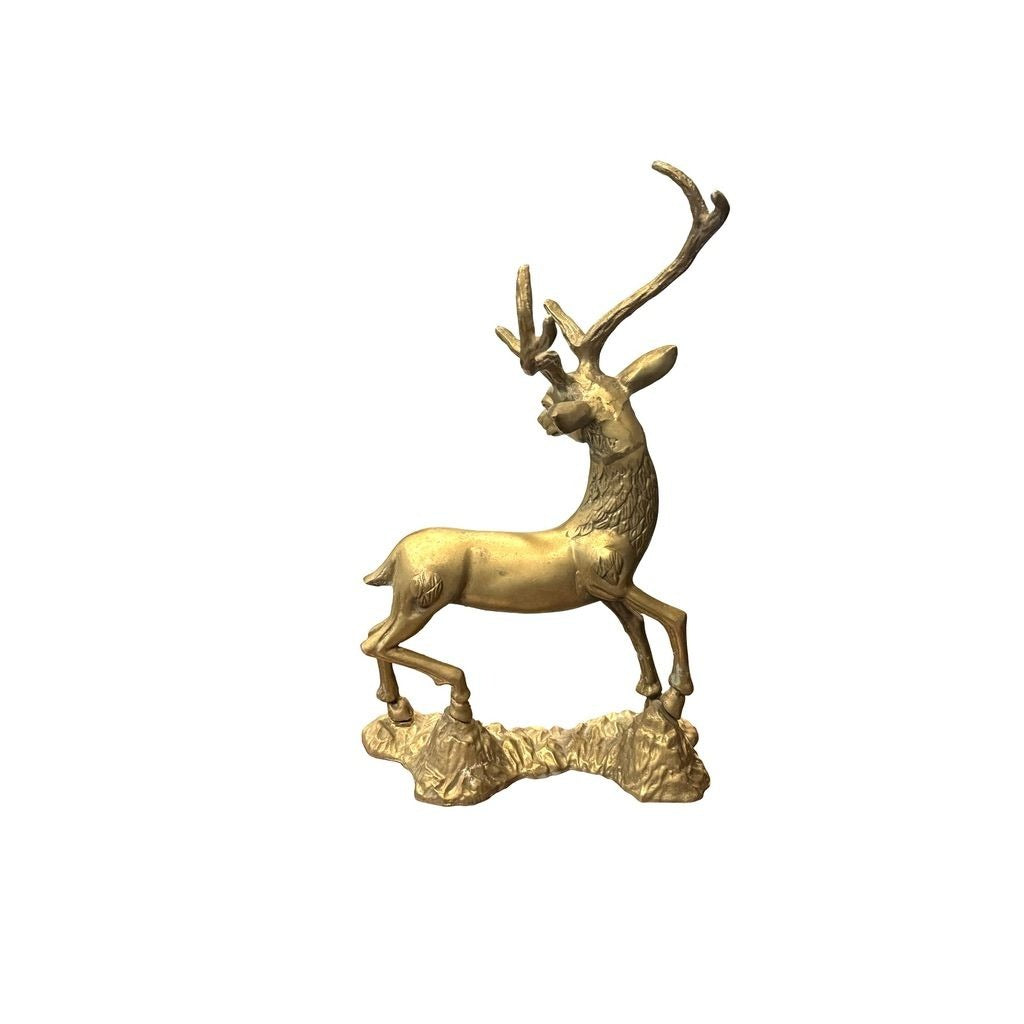 Vintage Brass Deer Statue Pair Textured Details For Christmas or Home