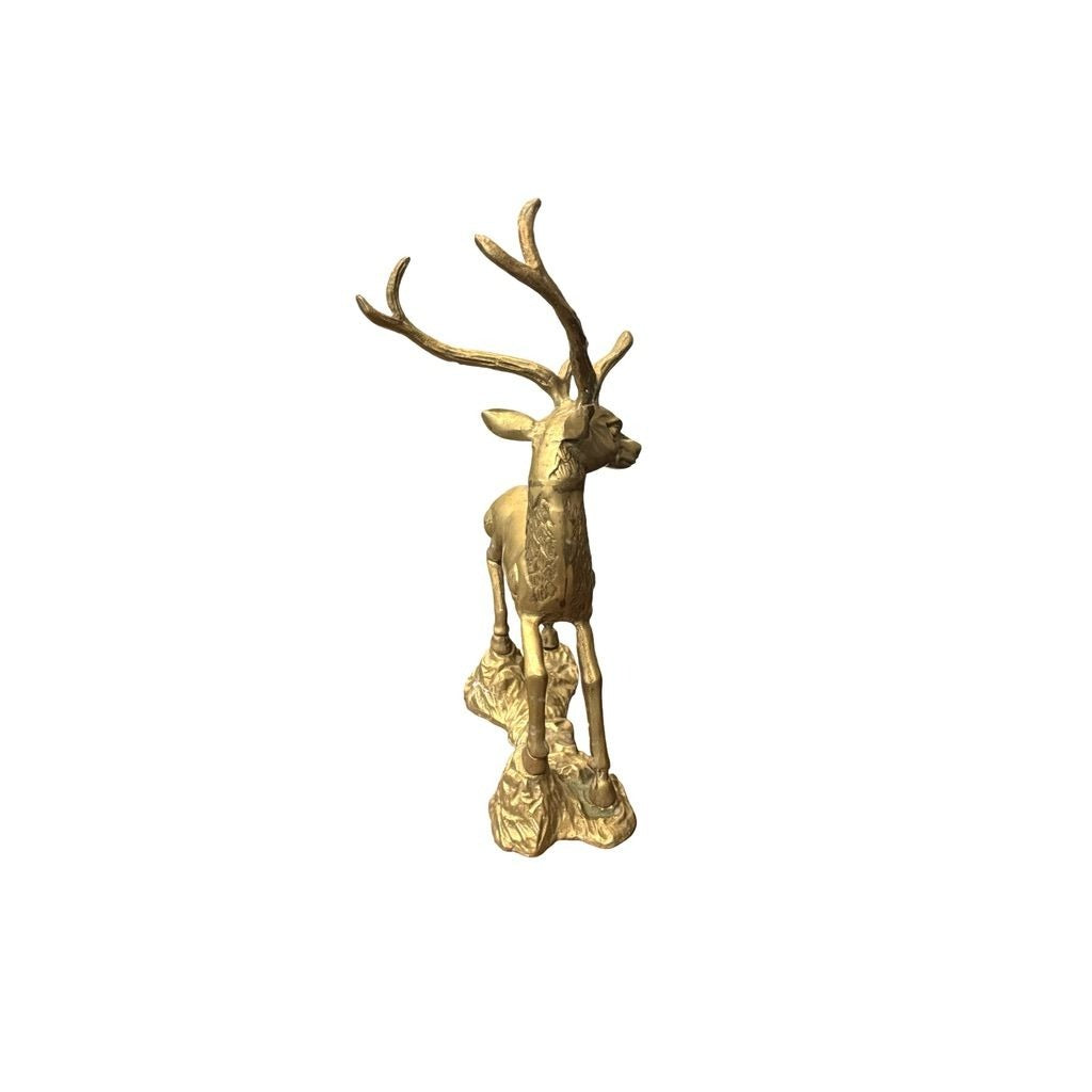 Vintage Brass Deer Statue Pair Textured Details For Christmas or Home