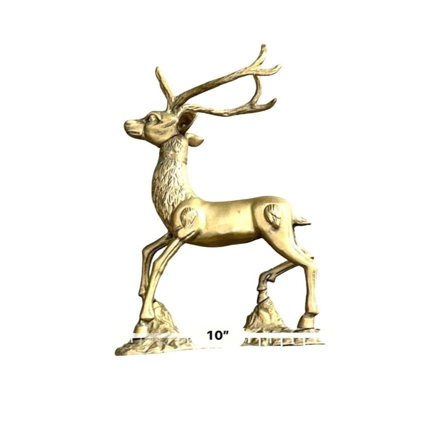 Vintage Brass Deer Statue Pair Textured Details For Christmas or Home