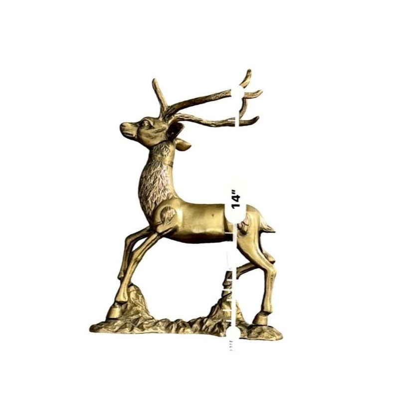 Vintage Brass Deer Statue Pair Textured Details For Christmas or Home
