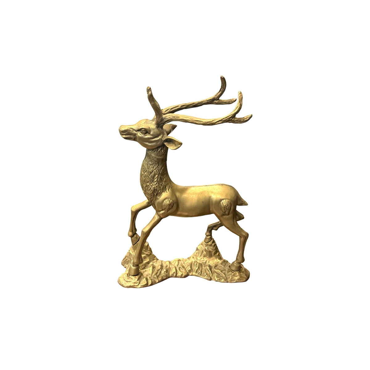 Vintage Brass Deer Statue Pair Textured Details For Christmas or Home