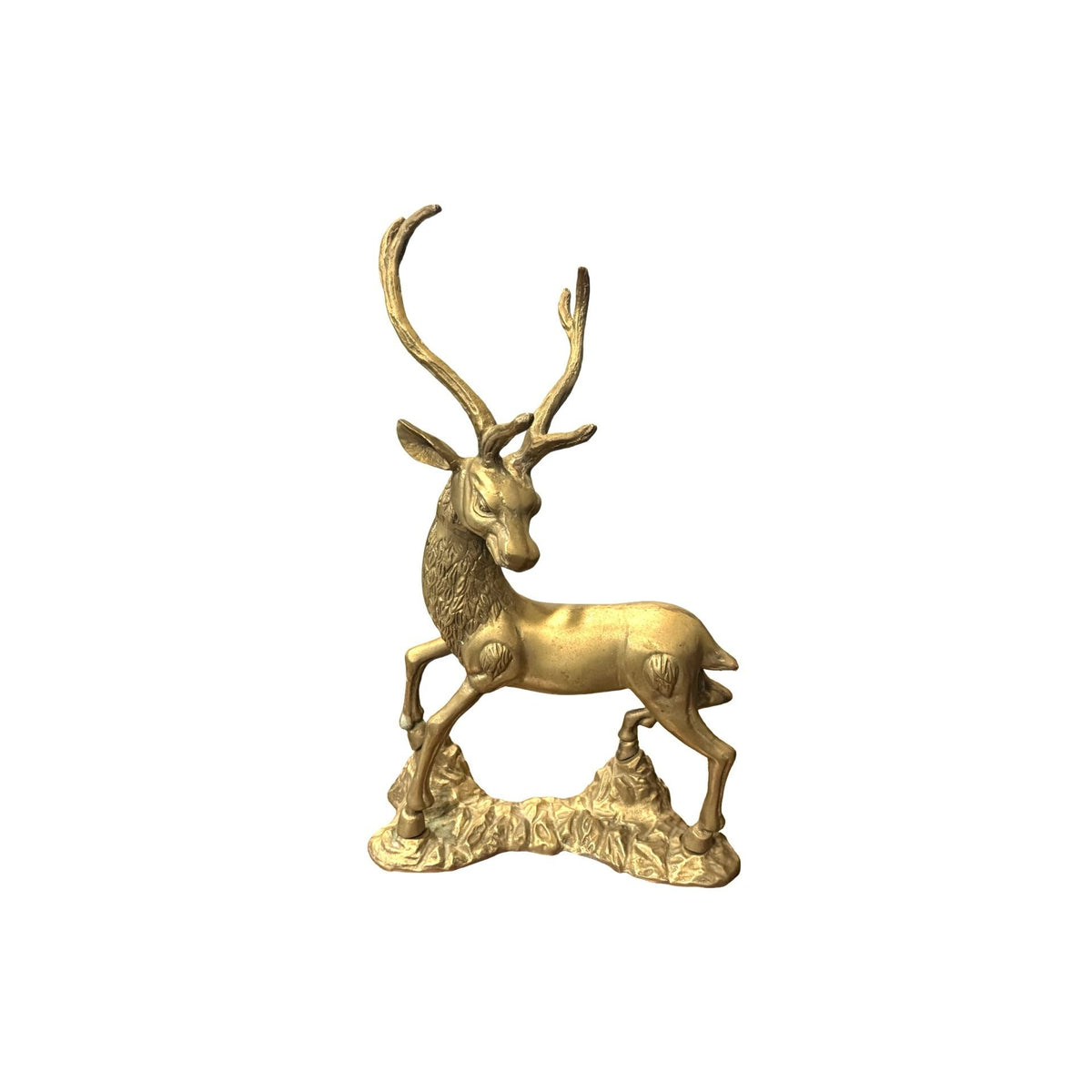 Vintage Brass Deer Statue Pair Textured Details For Christmas or Home