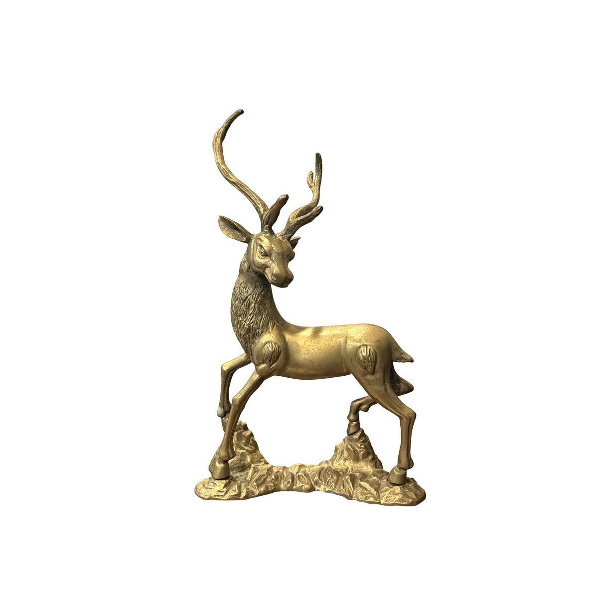 Vintage Brass Deer Statue Pair Textured Details For Christmas or Home
