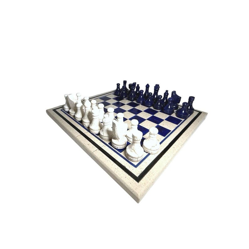 Stone chess set - board and pieces angle 2