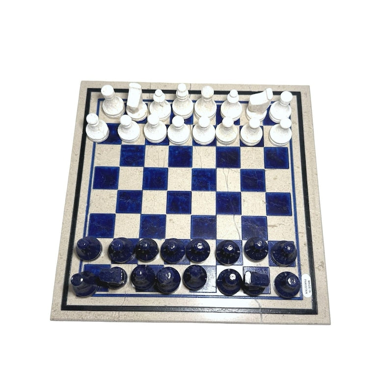 Stone chess set - board and pieces angle 4