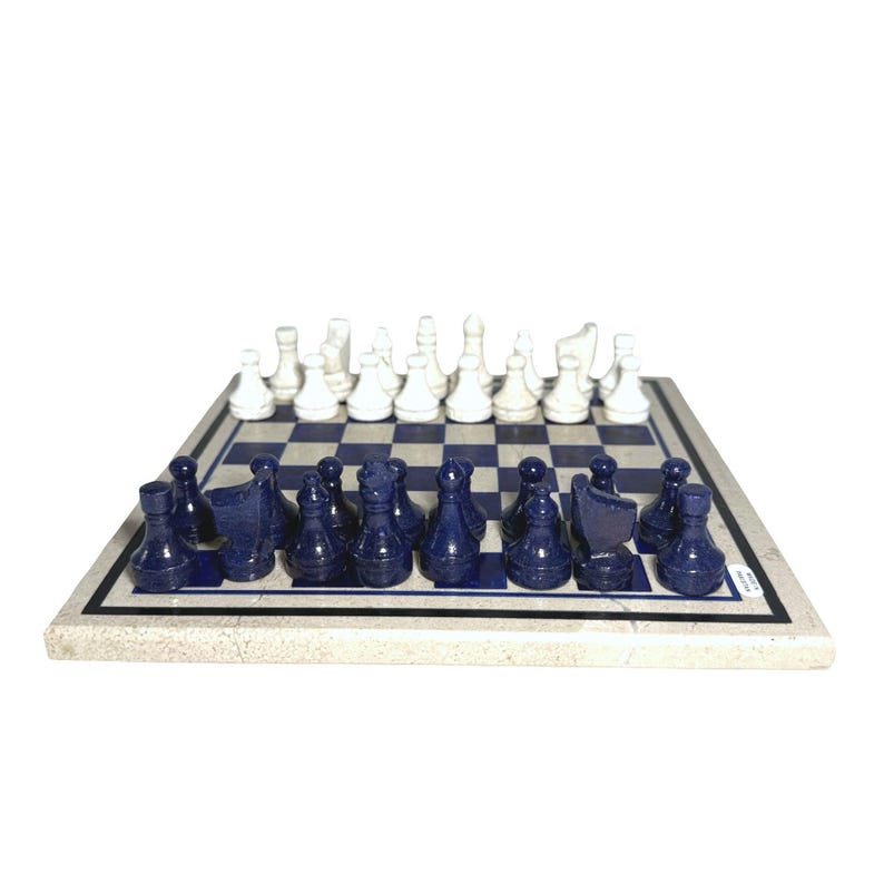 Stone chess set - board and pieces angle 3