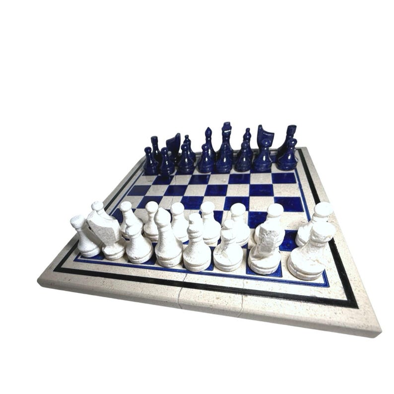 Stone chess set - board and pieces angle 7
