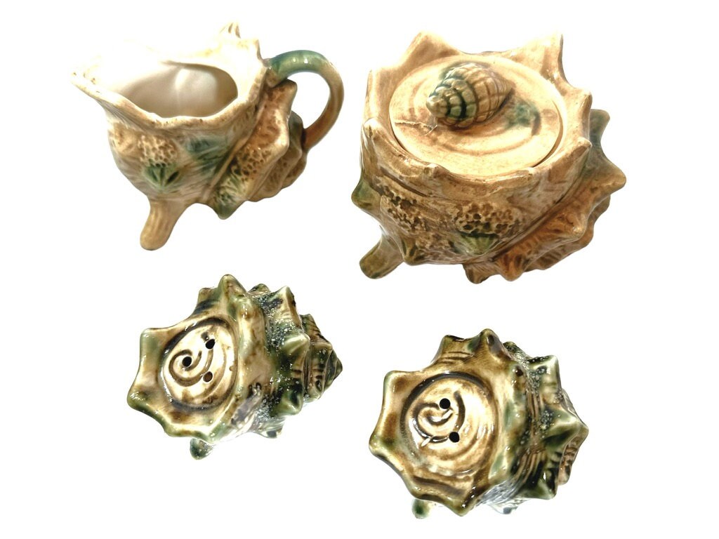 Vintage Conch Shell Creamer, Sugar, Salt & Pepper Set – Made in Japan