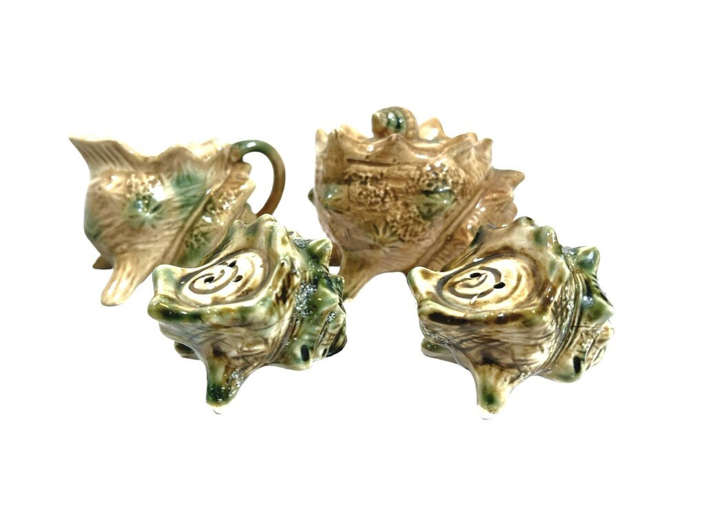 Vintage Conch Shell Creamer, Sugar, Salt & Pepper Set – Made in Japan
