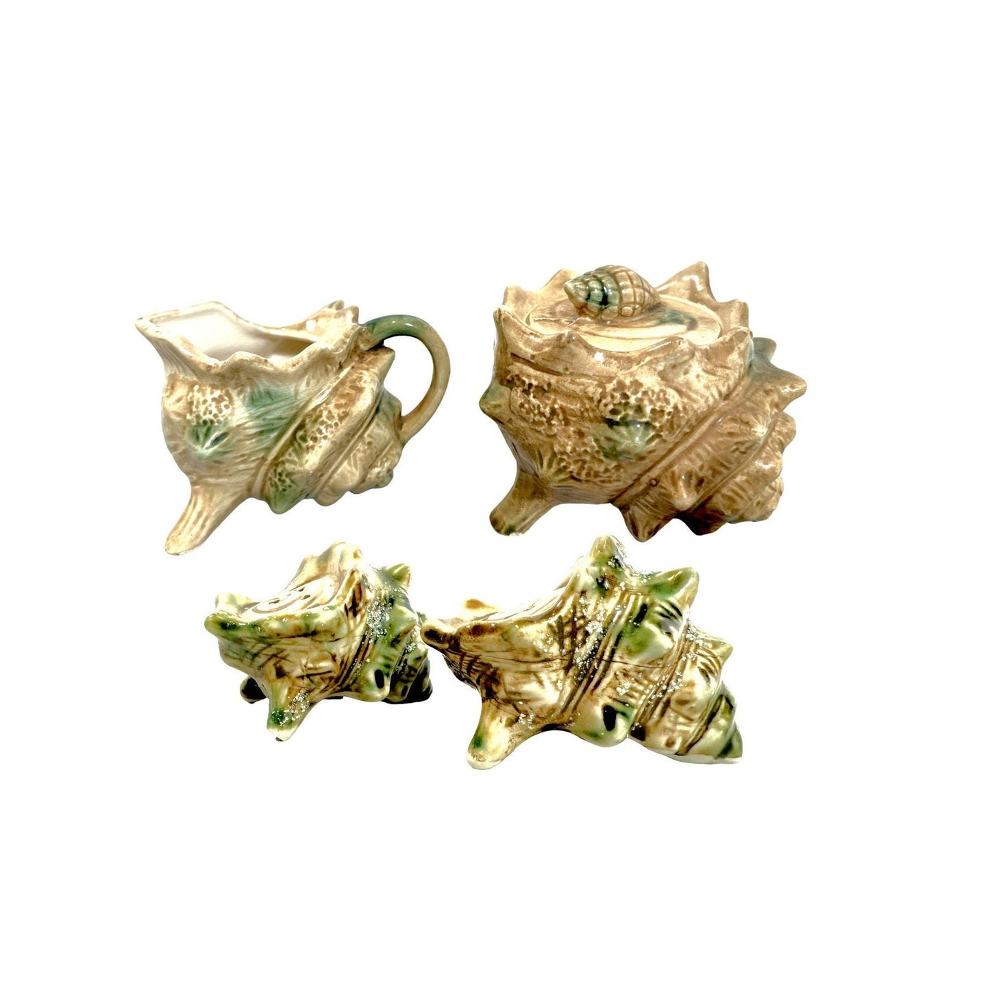 Vintage Conch Shell Creamer, Sugar, Salt & Pepper Set – Made in Japan