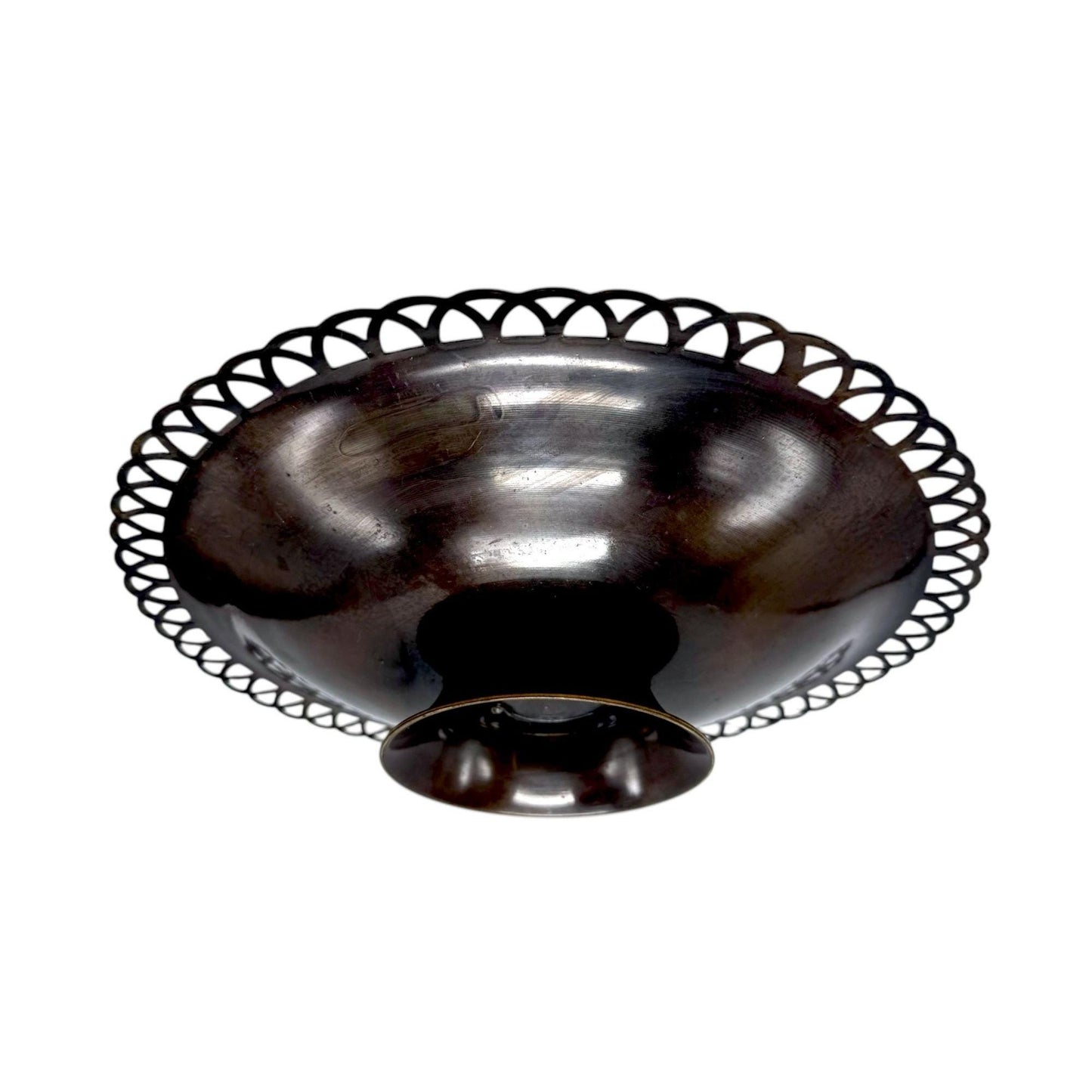 Oppenheim Israel Enameled Brass Verdigris Compote With Decorative Brass Olive Branch Motif