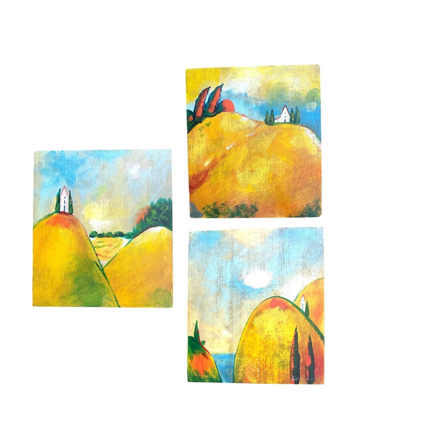 Janet Weed Beaver Tuscan Landscape Wall Art Wood Panels Cottage Scenes Set of 3