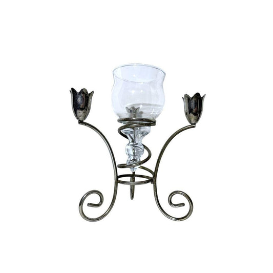Vintage Rare Silver-plated Tulip Candelabra With Glass Insert