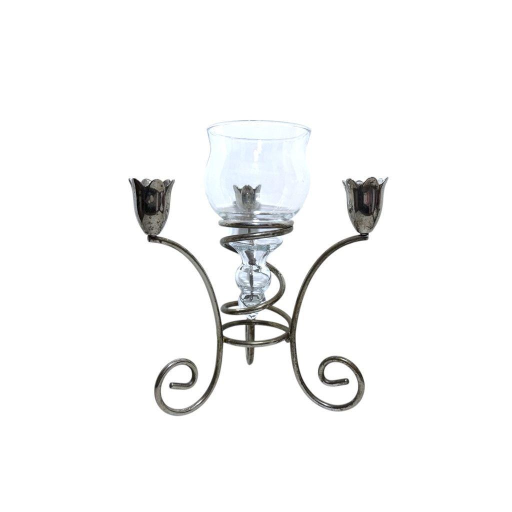 Vintage Rare Silver-plated Tulip Candelabra With Glass Insert