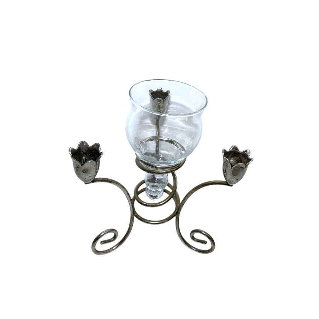 Vintage Rare Silver-plated Tulip Candelabra With Glass Insert