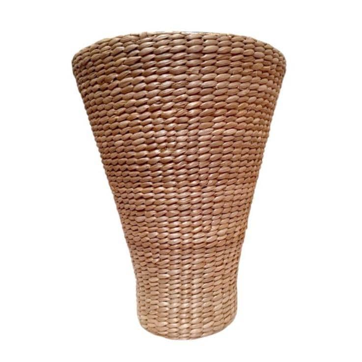 Vintage Rattan-Wrapped Blown Glass Cone Vase