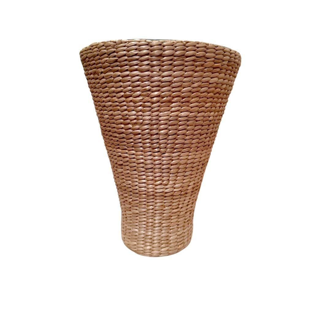 Vintage Rattan-Wrapped Blown Glass Cone Vase