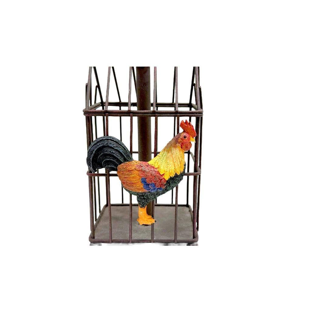 Rustic Rooster Cage Table Lamp Base With Metal Wire Design & Vibrant Farmhouse Charm