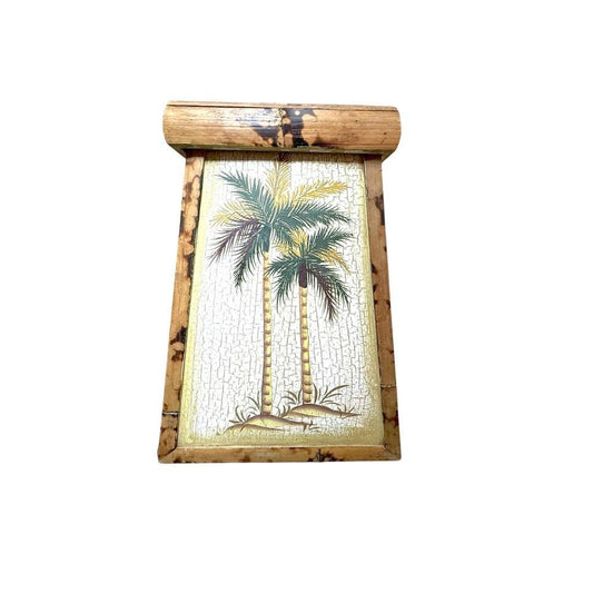 Vintage Bamboo & Wood Palm Tree Plant Stand/ Decorative Storage Container