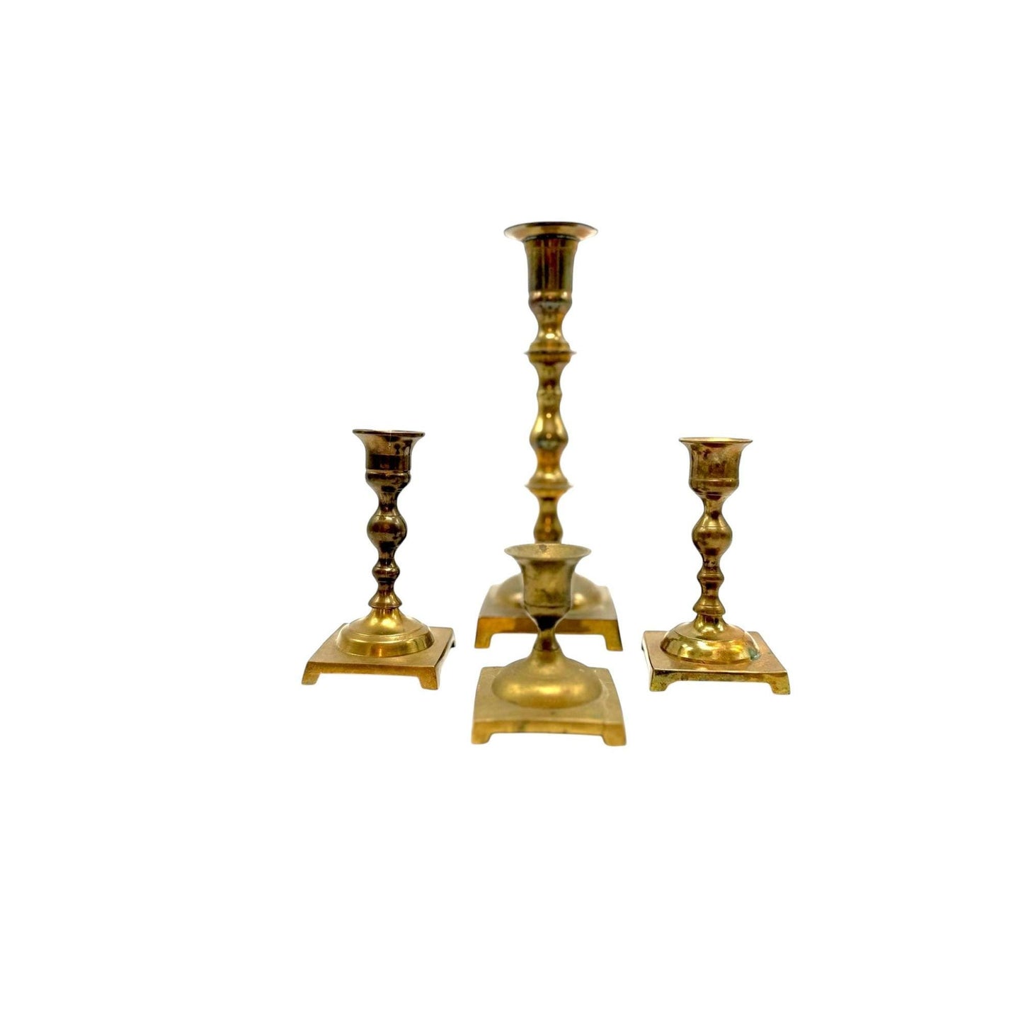 Vintage Brass Candle Holders Set Of 4 With Square Base