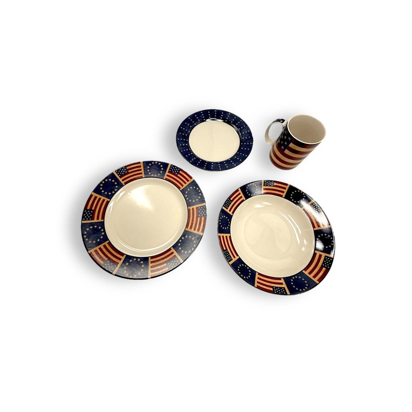 Coventry American Flag Design "Liberty" Dinnerware Set - Stoneware Plates & Mug