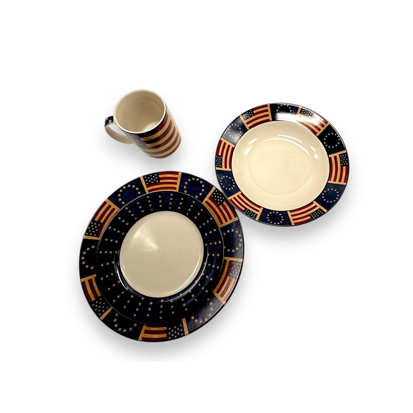 Coventry American Flag Design "Liberty" Dinnerware Set - Stoneware Plates & Mug