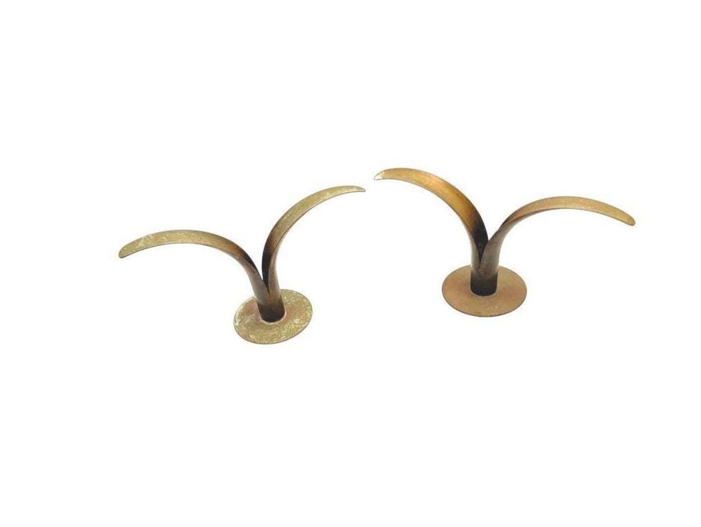 Pair Of Mid-Century Brass Sculptural "Lily" Candle Holders