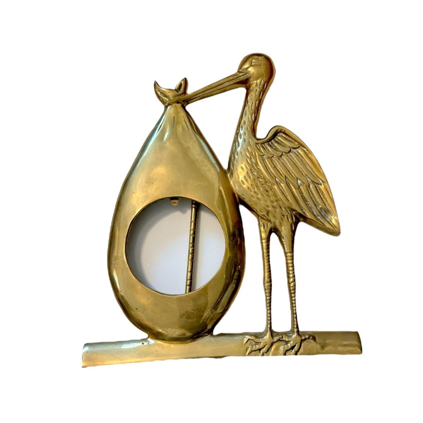 Vintage Solid Brass Stork Baby Picture Frame